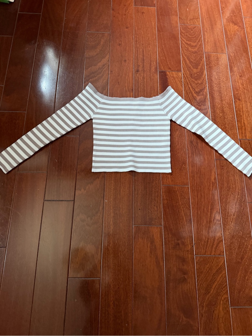 RSQ Ribbed Off-Shoulder Striped Top - Tan & White